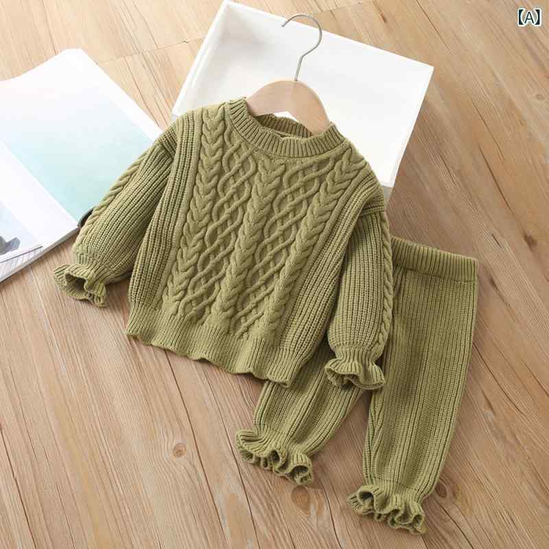 セットアップ 女の子 ベビー キッズ セーター ニット アクリル ケーブル編み プルオーバー 長袖 パンツ..