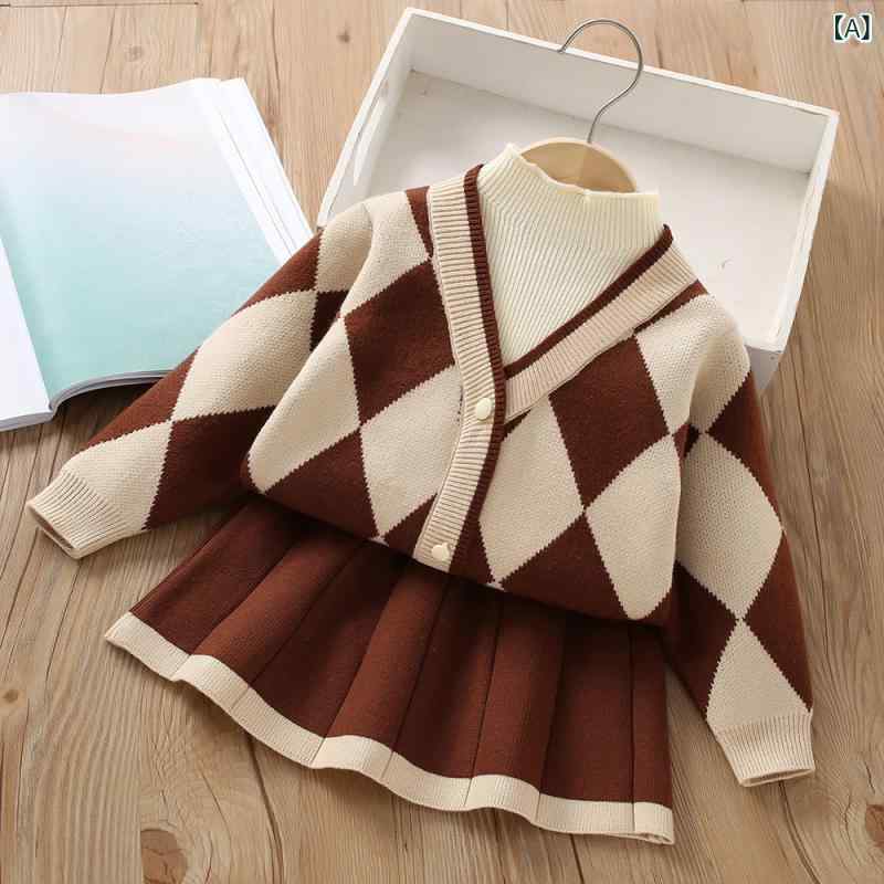 ニット スカート セットアップ 女の子 子供服 キッズ 秋冬春 韓国風 Vネック 長袖 ...