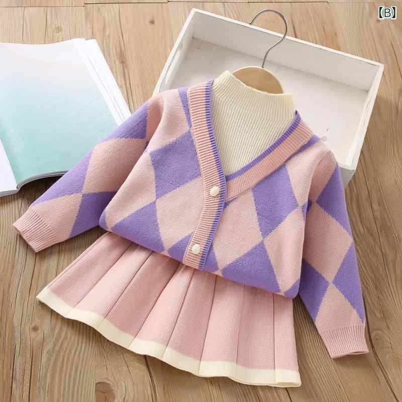 ニット スカート セットアップ 女の子 子供服 キッズ 秋冬春 韓国風 Vネック 長袖 ...