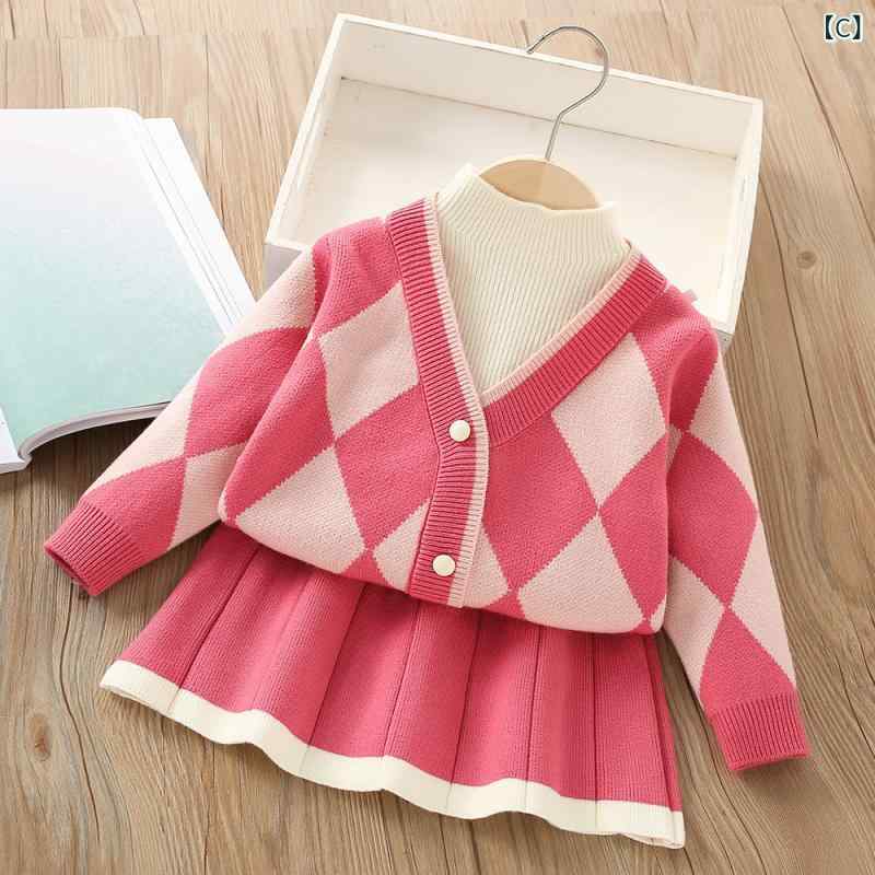 ニット スカート セットアップ 女の子 子供服 キッズ 秋冬春 韓国風 Vネック 長袖 ...