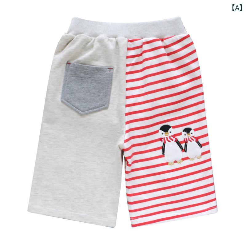 ・スタイル: 日式・カテゴリ: 子供用パンツ・素材: 綿 85%・パンツ丈: 7分丈・対象性別: 男女兼用・対象年齢: 3〜8歳（身長100〜140cm）・デザイン: カジュアルパンツ・柄: キャラクター、アルファベット、抽象柄・ウエスト: ミドルウエスト・前開きタイプ: ゴムウエスト・カラー展開: レッドストライプ、ブルーストライプ・対応身長: 90cm、100cm、110cm、120cm、130cm
