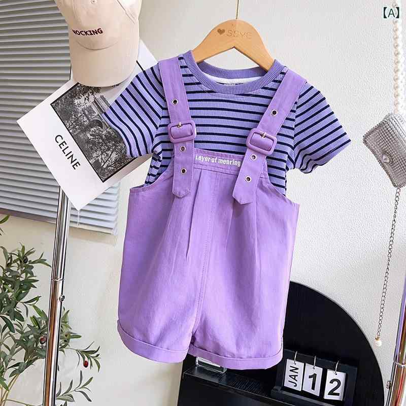 ・カテゴリ: 子供服セットアップ・対象性別: 女児・スタイル: 韓国風・セット内容: トップス、パンツ（2点セット）・対象年齢: 中小童（3～8歳、身長100～140cm）・袖丈: 半袖・パンツ丈: ショートパンツ・生地加工: ソフト加工・生地の厚さ: 薄手・柄: 無地・主な素材: 綿・素材割合: 綿93%・安全基準: B類・着用タイプ: プルオーバー・カラー展開: パープル・対応身長: 82.2cm、91.4cm、100.5cm、109.7cm、118.8cm、128cm