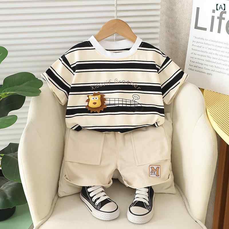 ・カテゴリ: 子供服セットアップ・スタイル: 韓国風・セット内容: トップス、ボトムスの2点セット・対象年齢: 1〜3歳（身長80〜100cm）・袖丈: 半袖・ボトムス丈: ショートパンツ・生地加工: ソフト加工・生地の厚さ: 薄手・柄: 無地、キャラクター、アルファベット・主な素材: 綿・素材割合: 綿92%・安全基準: B類・着用タイプ: プルオーバー・カラー展開: ブラック、グリーン・サイズ展開: 80cm、90cm、100cm、110cm、120cm