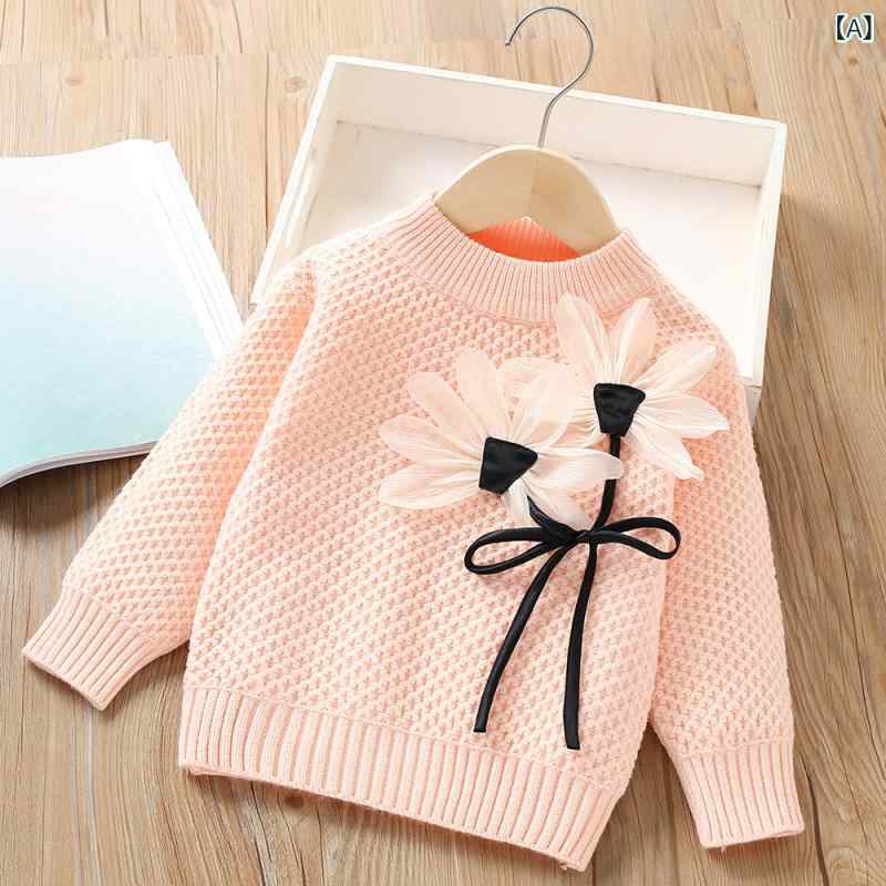 ニット 女の子 女児 キッズ 秋冬 花柄 フラワー 長袖 プルオーバー かわいい おしゃれ トレンド 韓国風..