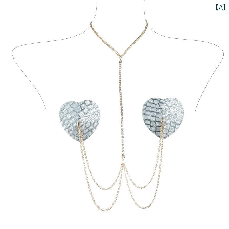 Necklaces, Braclets - ボディチェーン レディース ハート ニップルチェーン 金属製 レザー ホルターネック セクシー 個性的 欧米風 ファッション アクセサリー イベント パーティー クール