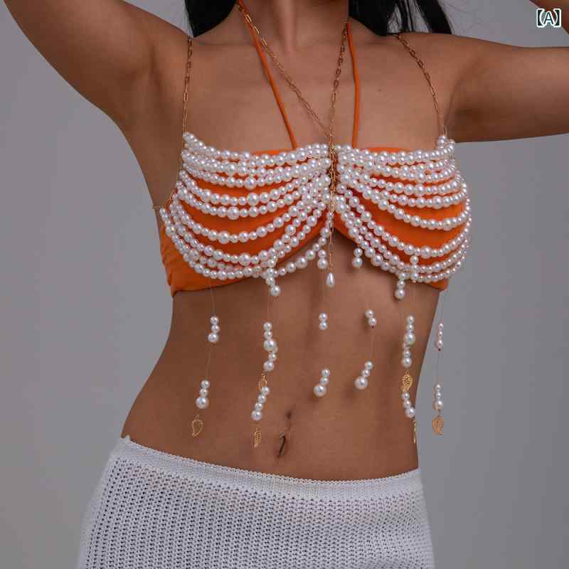 ボディチェーン レディース パールビーズ 銅合金 タッセル フリンジ 胸元アクセサリー 高級感 エレガン..