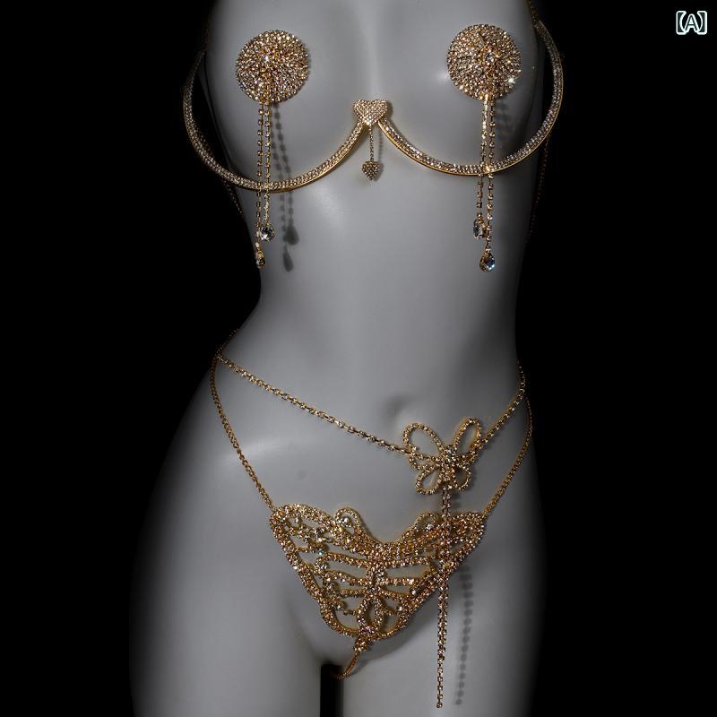 ボディチェーン レディース セクシー ナイトクラブ 個性的 きらめくジルコニア ハート 欧米風 ビキニ T..