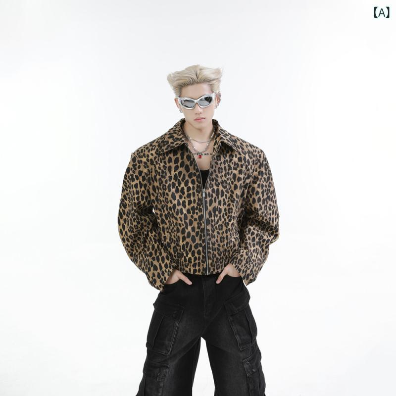 ジャケット メンズ アメリカン 欧米風 ヒョウ柄 デニム 綿 コットン 襟付き テーラードカラー デザイン性 ショート丈 短丈 ゆったり オーバーサイズ 長袖 耐久性 普段使い 春秋(4.0)