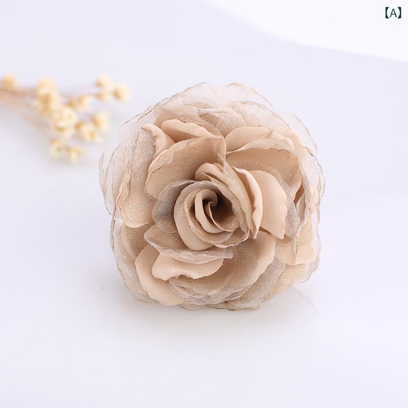 ブローチ コサージュ レディース 韓国風 シルクオーガンジー 布製 軽量 薄手 花 フラワー エレガント 上品 アウター セーター ビジネス フォーマル 結婚式 入学式 卒業式 ファッション小物 春夏