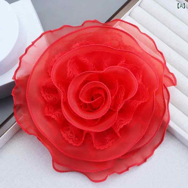 ブローチ レディース 19cm特大 ボリューム 多層 レース ハンドメイド チュールフラワー コサージュ 洋服 帽子 アクセサリー 春夏 フォーマル カジュアル エレガント ラッパ型 存在感抜群