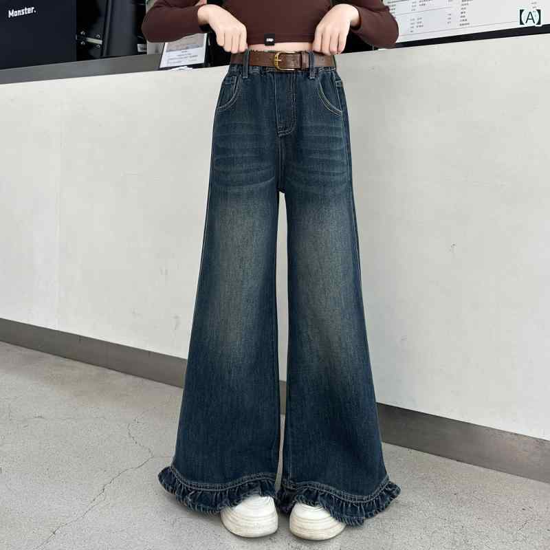 ・カテゴリ: 子供用パンツ・スタイル: 韓国・主な素材: デニム (綿70%)・パンツタイプ: フレアパンツ・丈: ロング丈・ウエスト: ハイウエスト・開閉部: ゴムウエスト・柄: 無地・カラー: ブルーグレー・サイズ展開: 120cm、130cm、140cm、150cm、160cm、170cm・性別: レディース・対象年齢: 8歳以上 (身長140cm以上向け)・適用シーズン: 春、秋・生地加工: 柔軟加工、酵素洗い・加工: サンドウォッシュ