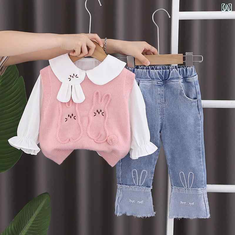 セットアップ 女の子 ベビー キッズ 春秋 ニット セーター ベスト ジレ 3点セット 韓国ファッション お..