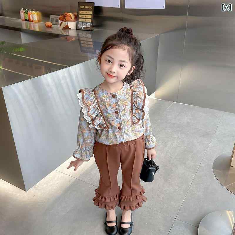 セットアップ キッズ 女の子 春秋 花柄 ブラウス トップス パンツ ズボン ツーピース 韓国ファッション..
