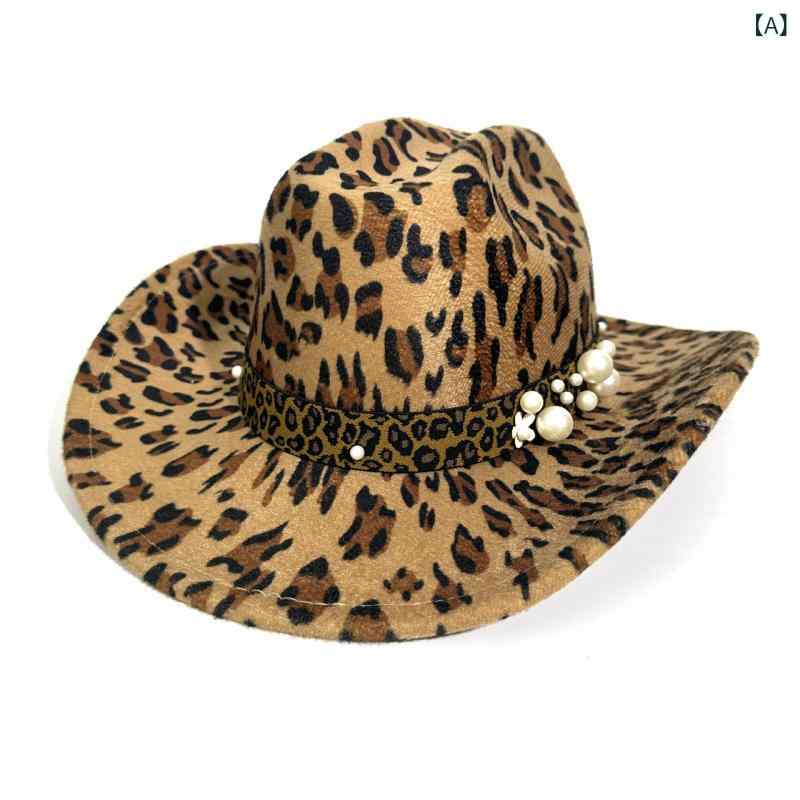 帽子 男女兼用 ウエスタンハット カウボーイハット フェドラハット ヒョウ柄 高級感 つば広 日よけ UVカット レトロ エスニック ヴィンテージ ポリエステル アウトドア 旅行 普段使い 春夏秋(4)