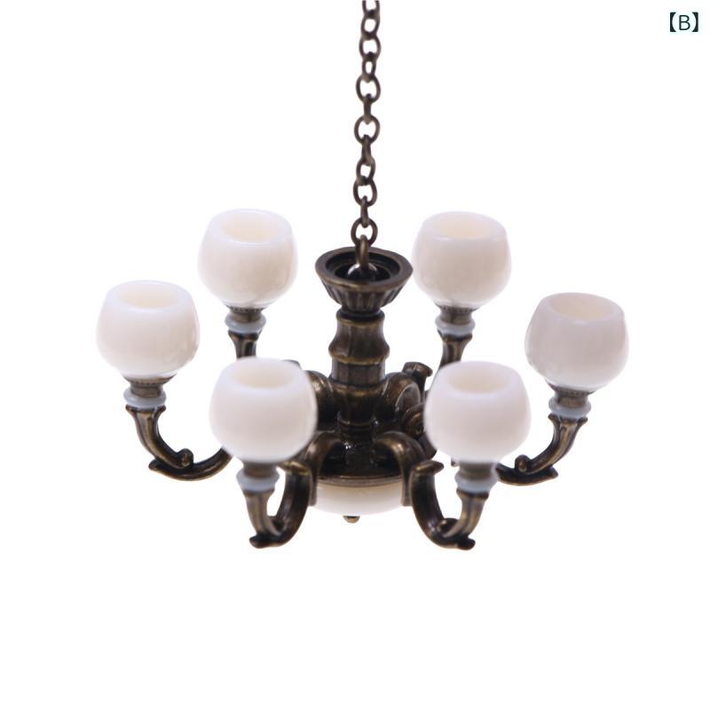 ミニチュア 照明 ドールハウス ジオラマ リビング 家具 壁掛け 飾り 吊り下げライト ミニシャンデリア 合金製 リアル 精巧 緻密 高品質 レトロ アンティーク調 インテリア コレクション オブジェ 模型 2