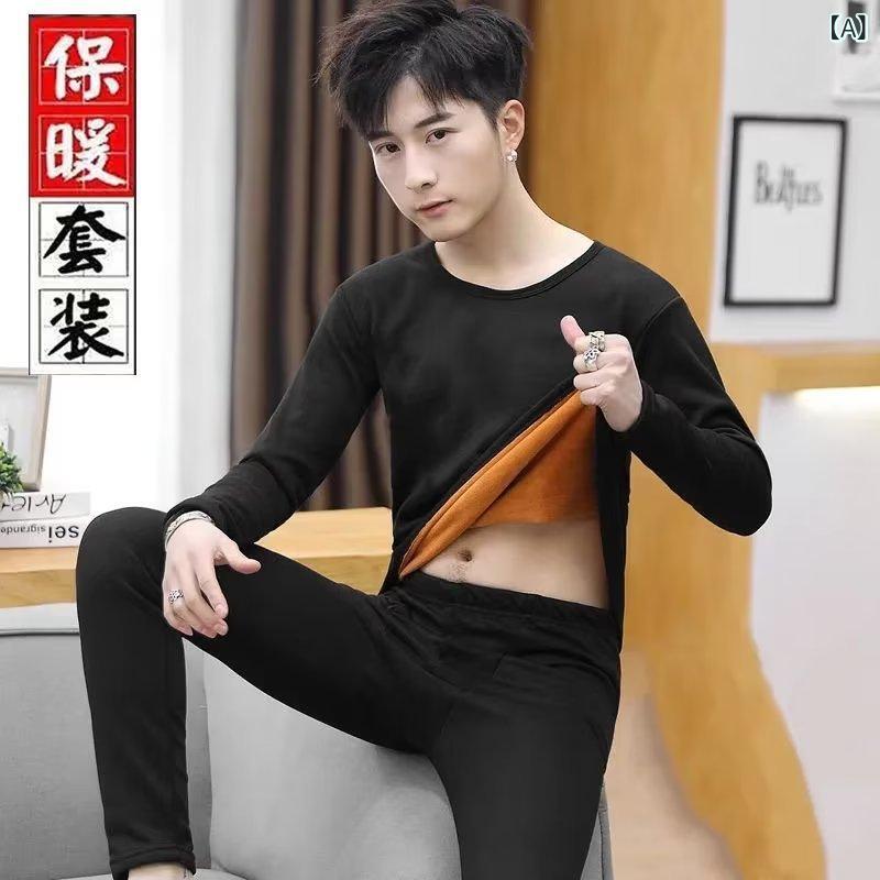 Bottoms - インナー メンズ 男性用 発熱 保温 防寒 厚手 裏起毛 大きいサイズ ビッグサイズ クルーネック 丸首 長袖 ロングパンツ 普段使い 部屋着 秋冬 上下セット