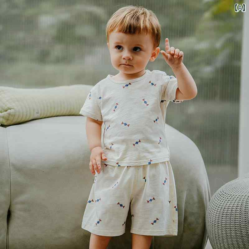 ・カテゴリ: 子供服セット・性別: 男女兼用・スタイル: カジュアル・セット内容: トップス、パンツ・袖丈: 半袖・生地の厚さ: 薄手・主な素材: 綿 ・安全基準: A類・カラー展開: アイボリー・サイズ展開: 73cm、80cm、90cm、100cm、110cm、120cm