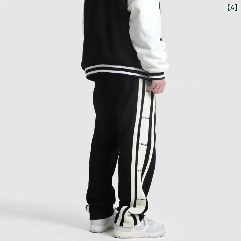 長パンツ メンズ ファッション 切り替え サイドライン ゆったり ストレート ドローストリング 微ストレ..