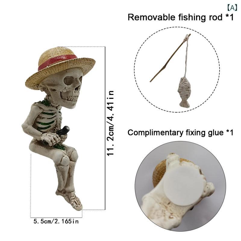オブジェ ゴシック スタイル 3D 釣り スカル ドクロ 彫刻 置物 樹脂製 レジン 屋外 ガーデン 庭池 噴水 池畔 デコレーション 装飾品 ハロウィン オーナメント