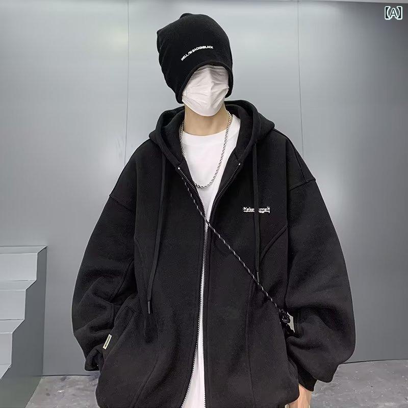 楽天narukiパーカー メンズ 男性用 秋冬用 ジップアップ 裏起毛 フード付き スウェット トップス ポリエステル素材 厚手 暖かい 防寒 普段使い 部屋着 カジュアル ストリート ファッション 若者 ティーン向け