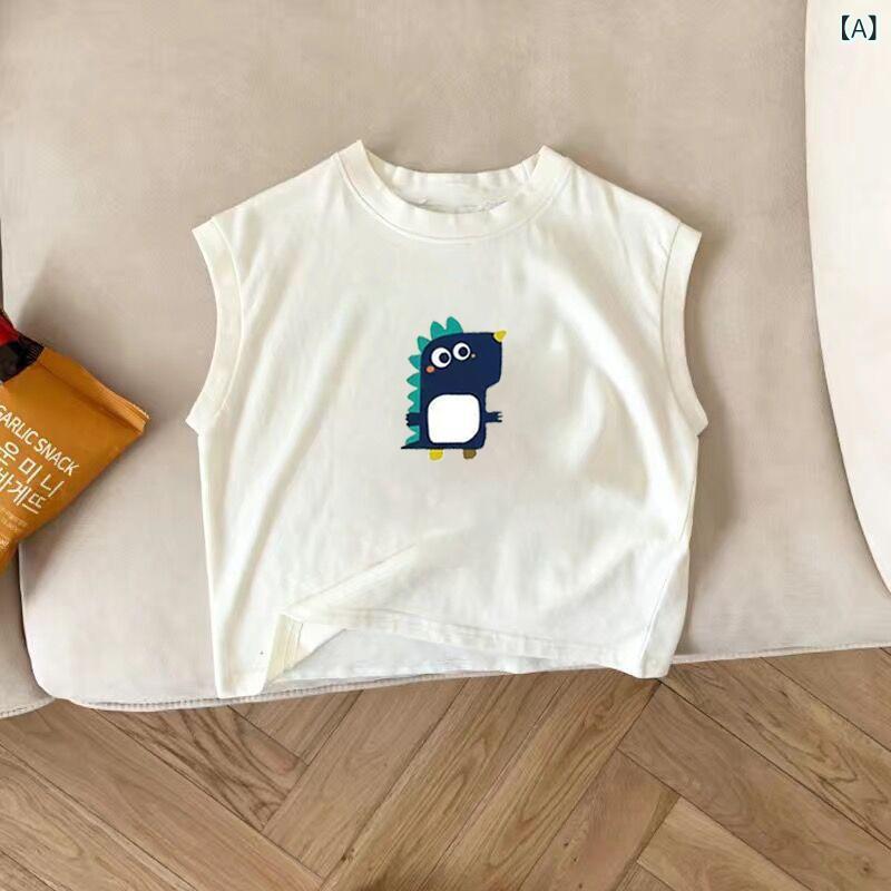 Tシャツ キッズ 男女兼用 ノースリーブ タンクトップ トップス 春夏 綿 コットン ...