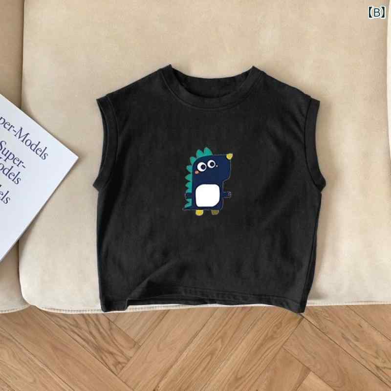 narukiのTシャツ キッズ 男女兼用 ノースリーブ タンクトップ トップス 春夏 綿 コットン 吸汗速乾 丸首 かわいい キャラクター プリント 恐竜 ベビー 部屋着 動きやすい｜アングル2
