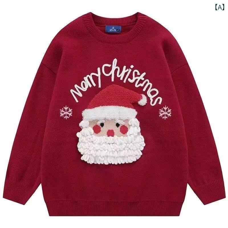 Rakuten - ニット ユニセックス サンタクロース クリスマス 秋冬 アメカジ ペアルック ゆったり オーバーサイズ 厚手 ハイネック 長袖 アクリル ジャガード カジュアル 普段使い 着回し レッド グリーン