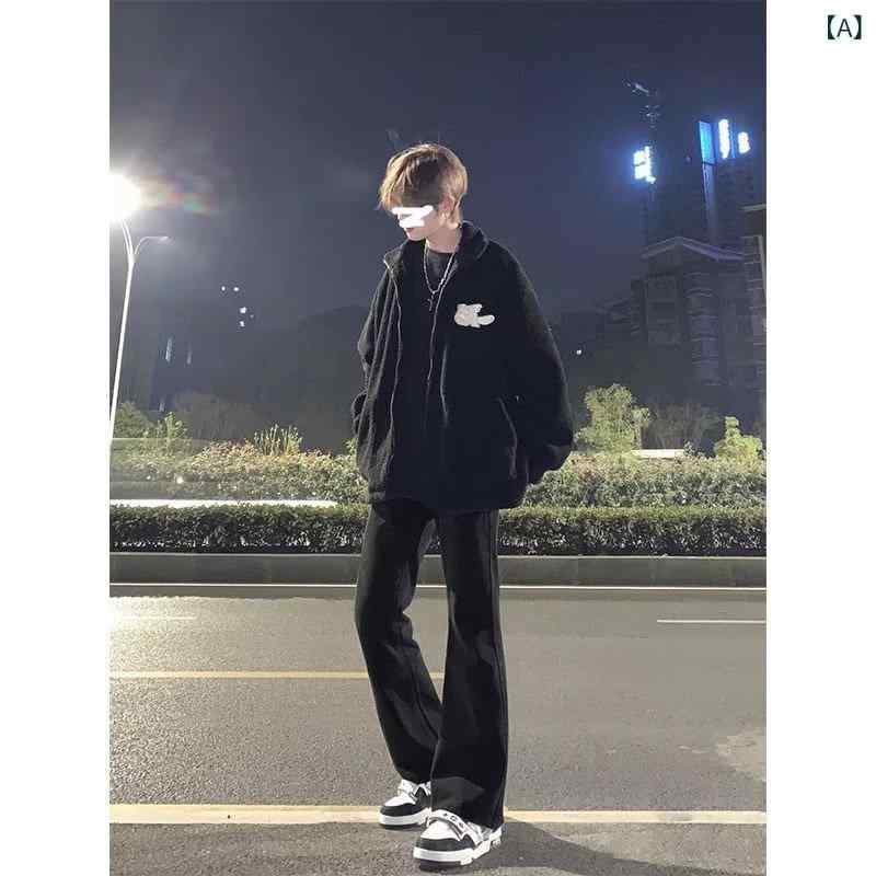 Rakuten - ジーンズ メンズ アメリカンVIBES ストリート 無地 スリムフィット ストレート ブーツカット ミッドライズ レギュラーウェイト 黒 伸縮性 春秋 着回し カジュアル
