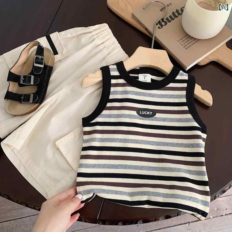 Tシャツ キッズ 女の子 ノースリーブ タンクトップ トップス ボーダー ストライプ ...