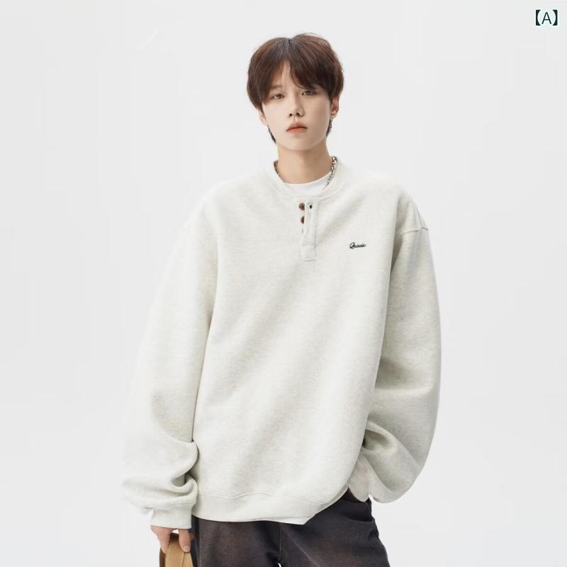 スウェット ユニセックス トレーナー ヘンリーネック 刺繍 アメカジ ゆったり オーバーサイズ 厚手 裏..