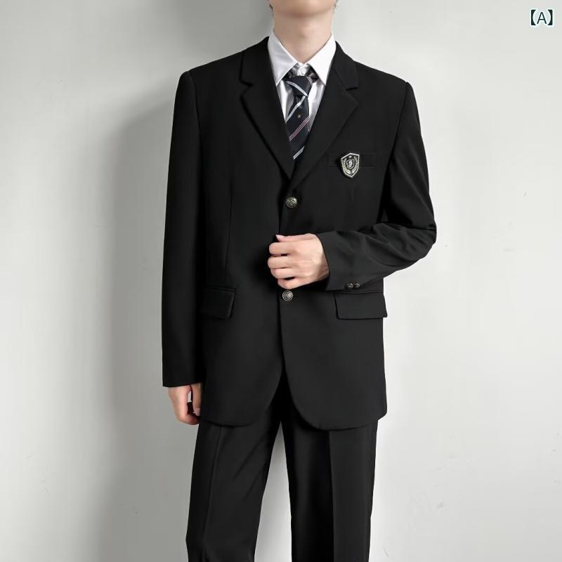 スーツ メンズ レディース 日系制服スタイル スクールブレザー ジャケット スラックス パンツ セットアップ スリムフィット ネイビー ブラック フォーマル ビジネス 通勤 オフィス 入学式 卒業式 普段使い ポリエステル