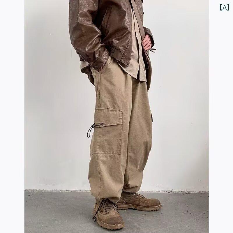 Casual Shirts - カーゴパンツ メンズ アメカジ マルチポケット ルーズフィット ストレート ミドルウエスト アースカラー カジュアル 吸湿速乾 通気性 形態安定 イージーケア ポリエステル混紡