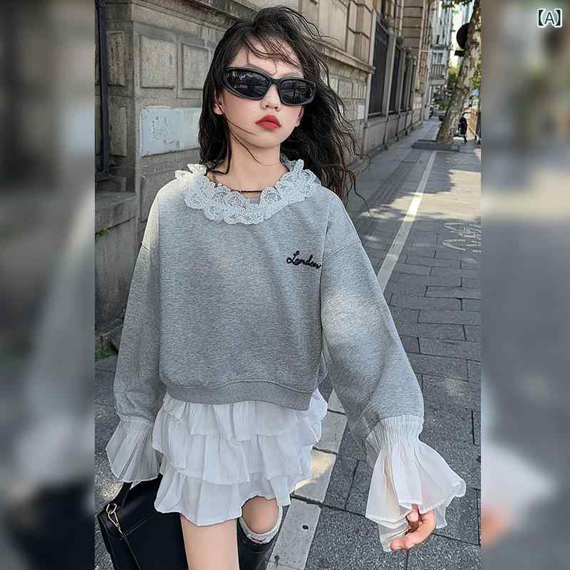 スカートセット ジュニア 女の子 韓国スタイル スイート かわいい ゆったり ルーズ スウェット トレー..