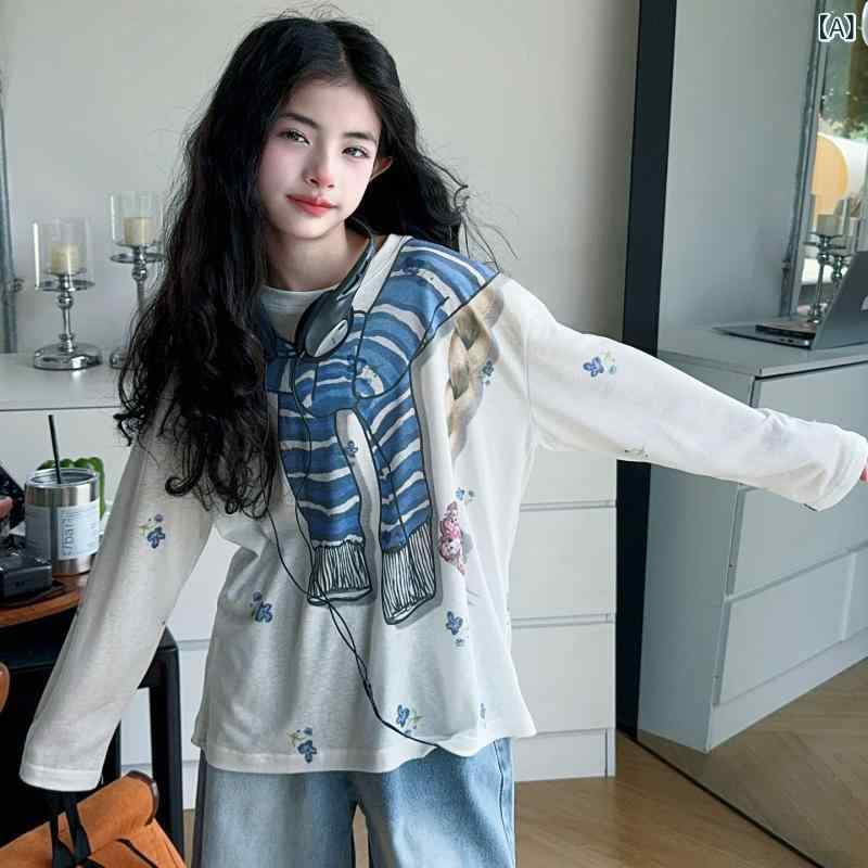 Pants Set - キッズ 女の子 Tシャツ かわいい 小花柄 手描き風 ブラウス風 フェイクセーラー襟 リボン結び UVカット 日焼け対策 吸湿速乾 再生繊維 長袖 春夏