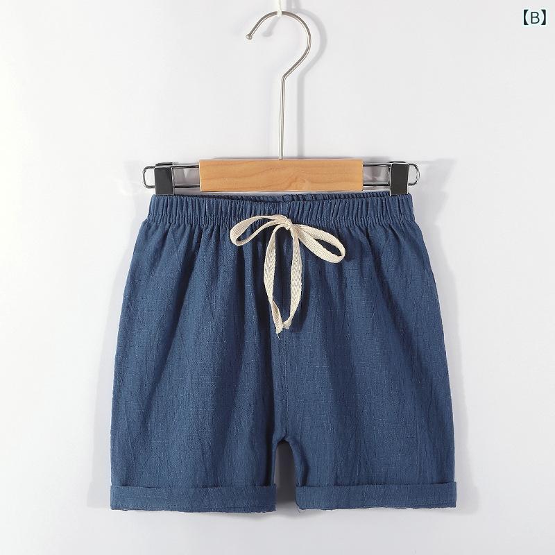 narukiのショートパンツ キッズ 男女兼用 夏 薄手 接触冷感 虫よけ コットン混 綿麻風 涼しい ボトムス 無地 部屋着 通園 通学 通学｜アングル2