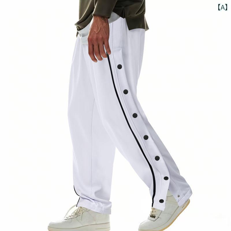 スウェットパンツ メンズ アメリカンストリート ヒップホップ ヘビーウェイト サイドボタン バスケットボール スポーツカジュアル ポリエステル ストレート 伸縮性 秋冬 普段使い