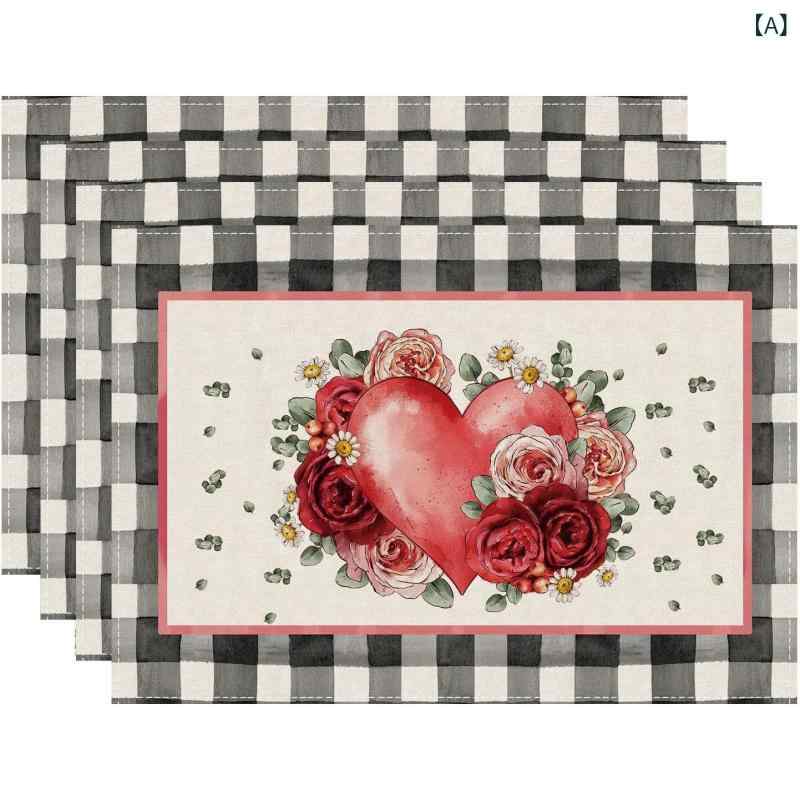 ランチョンマット リネン 亜麻 バレンタイン おしゃれ 食卓 デコレーション 断熱 スクエア アメリカンスタイル 普段使い 来客用(x4)
