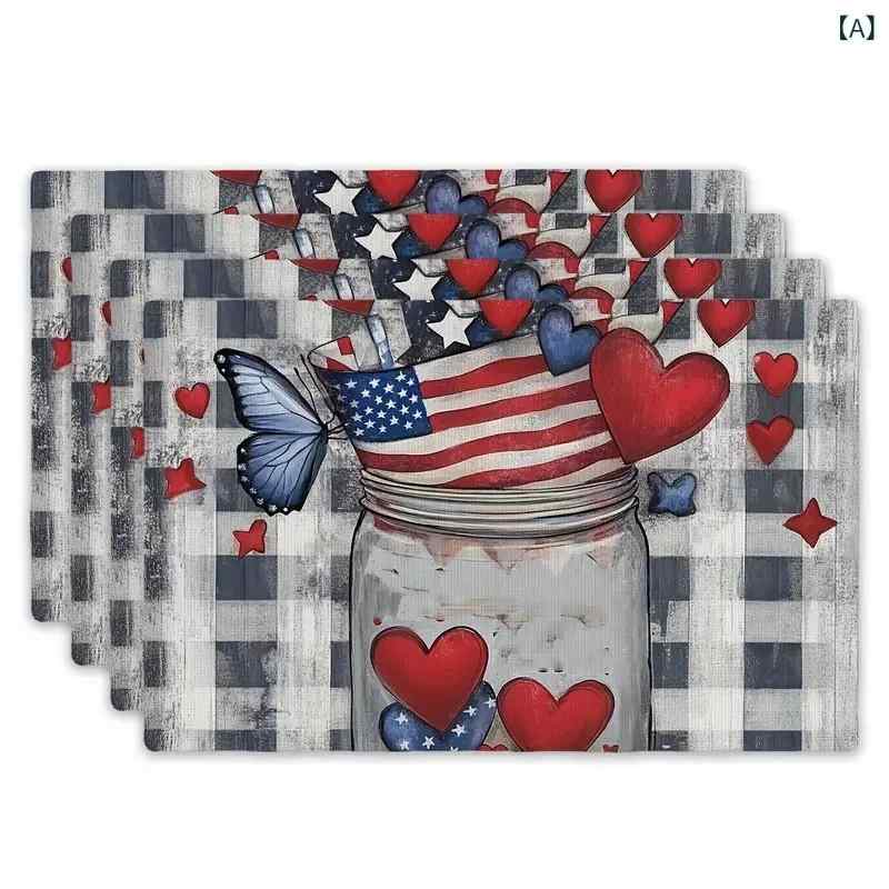 ランチョンマット 星条旗柄 アメリカ国旗柄 愛国デザイン ポリエステル製 季節のパーティー 食卓用 ダ..