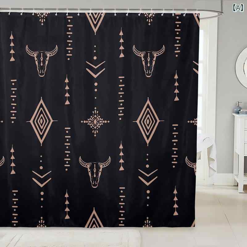 シャワーカーテン ブルースカル ボヘミアン 民族風 エスニック柄 バスルーム 浴室 お風呂 洗面所 脱衣所 インテリア ポリエステル ファブリック 仕切り 目隠し カーテンセット