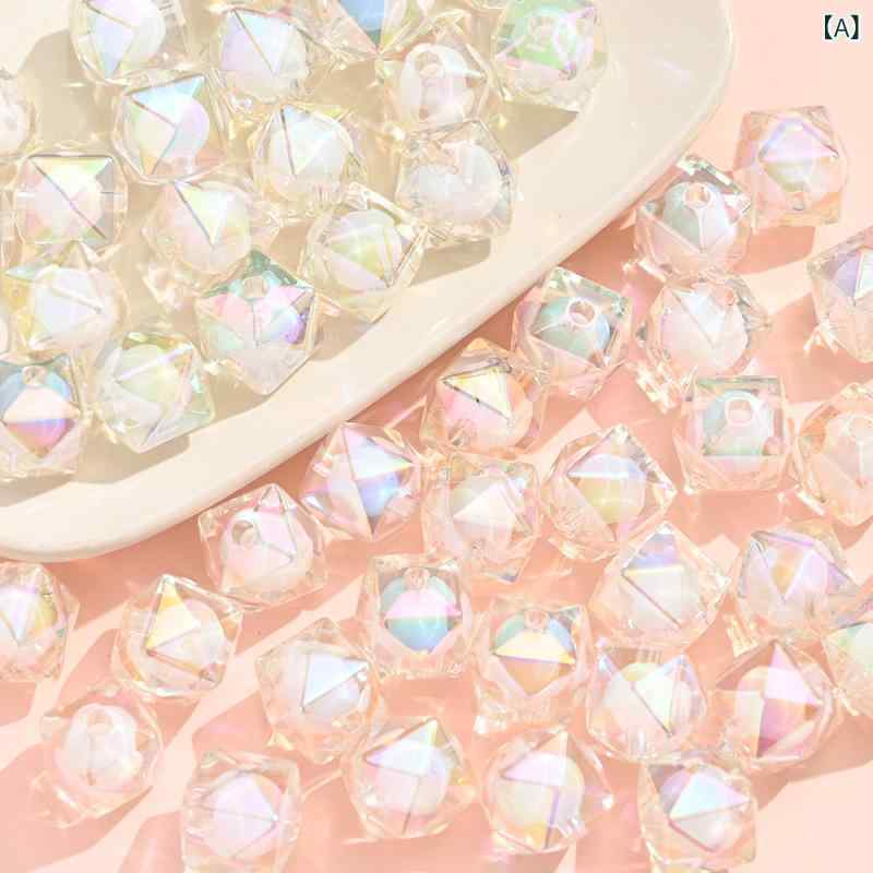 ビーズ 15mm 高透明 光沢 UVカット ファセットカット 二重構造 オーロラカラー アイスキューブ風 アクリル 電気メッキ DIY ハンドメイド ブレスレット イヤリング アクセサリーパーツ バラ売り