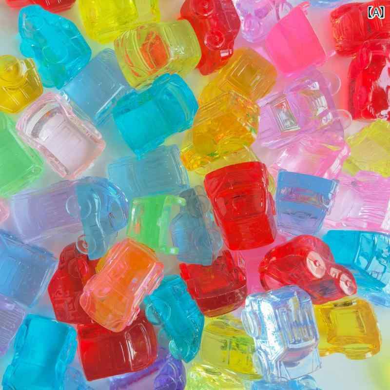 ビーズ 透明 アクリル 樹脂製 プラスチック製 ミニカー型 カプセルトイ クリスタル風 カラフル ジープ ハンドメイド DIY 手芸 アクセサリーパーツ かわいい(x2)