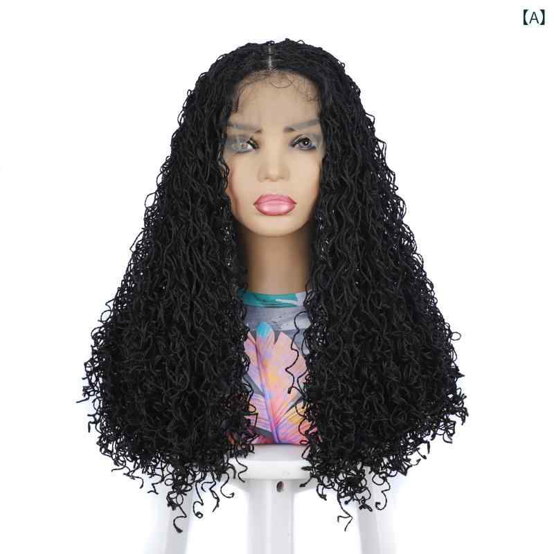 ウィッグ レディース 女性用 人工毛 高温耐熱ファイバー フロントレース マシンメイド ロング カール 細三つ編み ドレッド風ブレイズ 普段使い コスプレ イメチェン