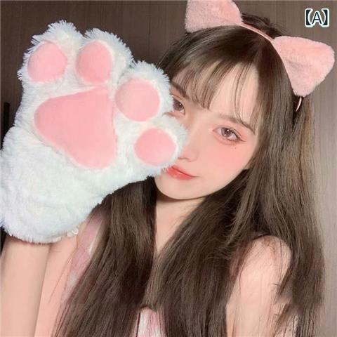 ミトン レディース ふわふわ もこもこ 猫 肉球 熊 アニマル かわいい コスプレ イベント 撮影小物 SNS映え 保温 防寒 フリーサイズ ホワイト ブラック