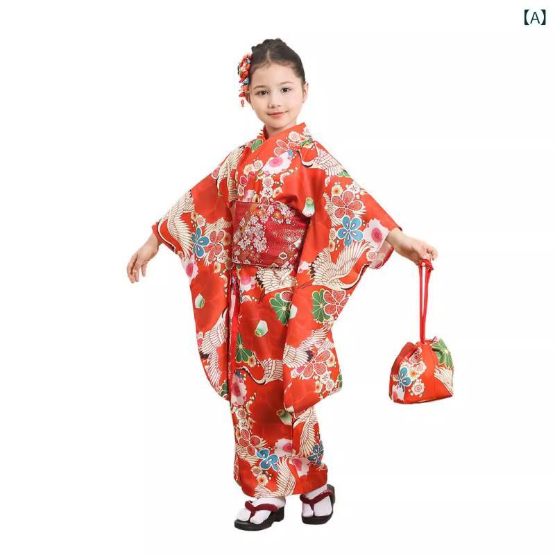 和服 着物 キッズ 子供 女の子 赤色 レッド 発表会 舞台 演出 フォーマル 正装 振袖 振り袖 ポリエステル 花柄 和柄 イベント お祝い セット アンサンブル