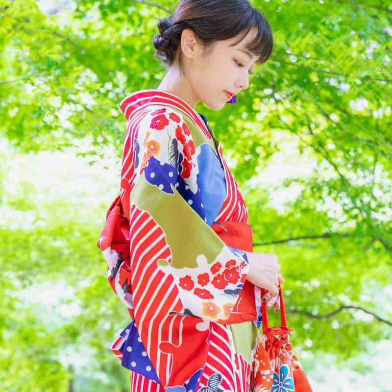 和服 レディース 浴衣 着物 秋冬 厚手素材 防寒 改良版 モダンデザイン フォーマル 正装 イベント パーティー レッド ポリエステル混紡 保温