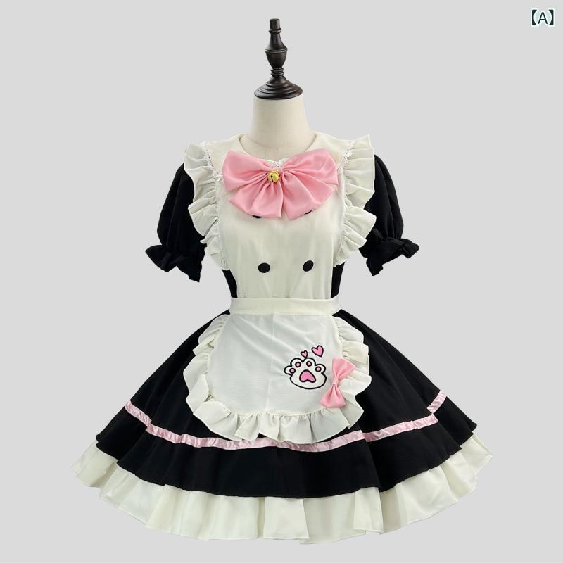 Rakuten - コスチューム レディース メイド服 ロリータ メイドドレス かわいい 甘め ガーリー ハロウィン コスプレ 仮装 イベント 演出服 発表会 文化祭 学園祭 アニメ ゲーム キャラクター 女性用 ポリエステル素材 黒 青