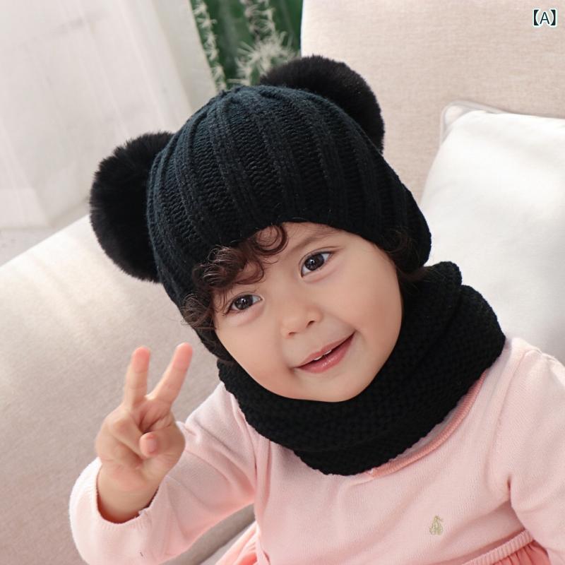 ニット帽 キッズ ベビー ふわふわ ビッグポンポン マルチカラー スヌード ネックウォーマー 2点セット ..