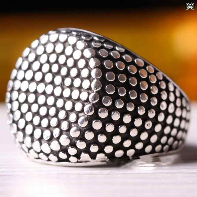 指輪 メンズ 男性用 個性的 レトロ ヴィンテージ 円形 ドット柄 パンク ロック バイカー ストリート カジュアル デイリーユース ファッション アクセント 銅製 ジュエリー アクセサリー 小物