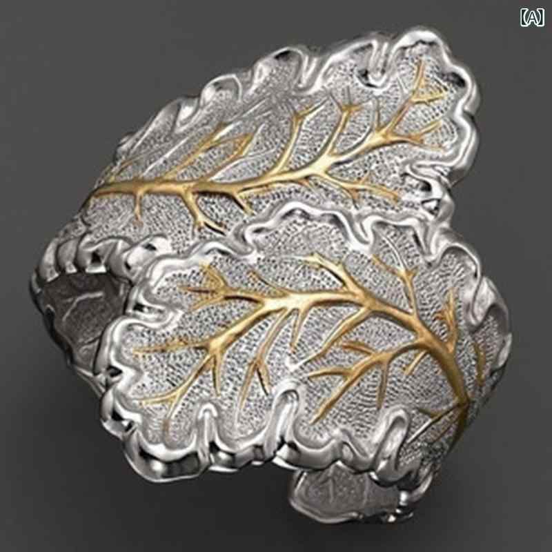 指輪 レディース リング 金属製 ゴールドメッキ バイカラー 幾何学デザイン 個性的 欧米ファッション アクセサリー カジュアル スタイリッシュ デイリーユース