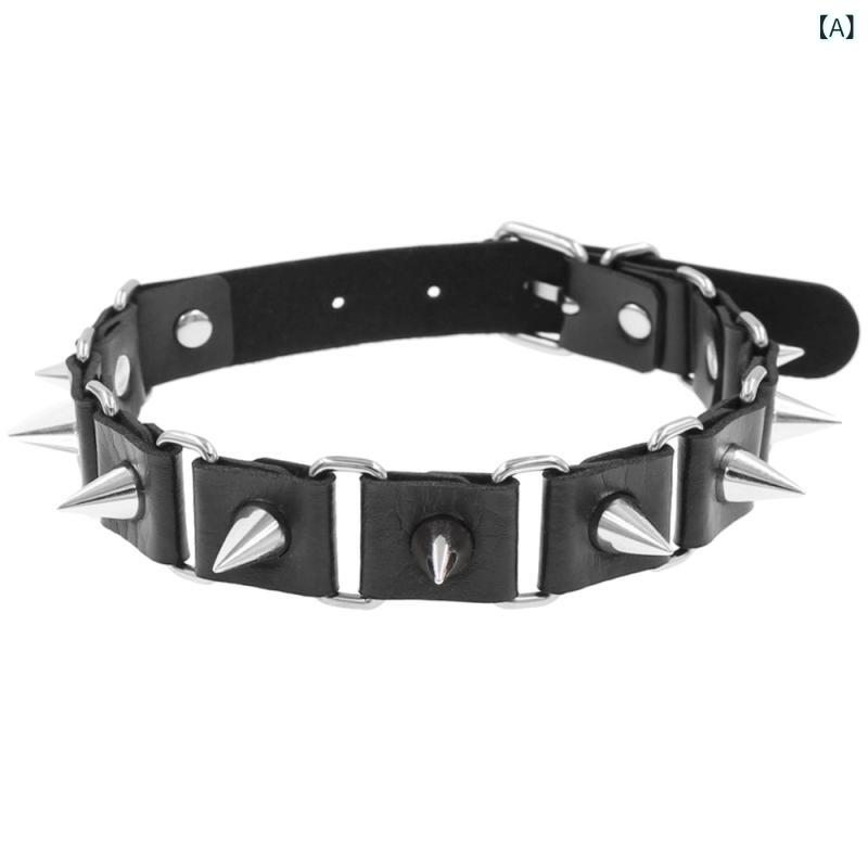 チョーカー ユニセックス パンク ロック スパイクスタッズ レザー ネックレス 首飾り シンプル 個性的 欧米風 トレンド ストリートファッション カジュアル ブラック